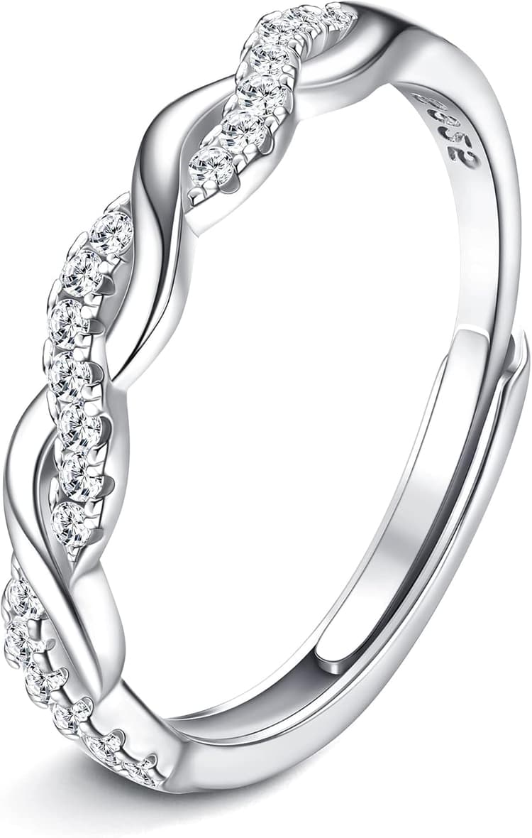 JeweBella Bague Argent 925 Corde Tordue Eternité Zircone Cubique pour Fiançailles, Mariage, Alliance, Anniversaire