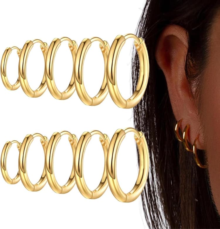 5 Paires de Boucles d'Oreilles Créoles en Acier Inoxydable - Dorées, Pour Hommes, Cartilage Rondes Pour Femmes