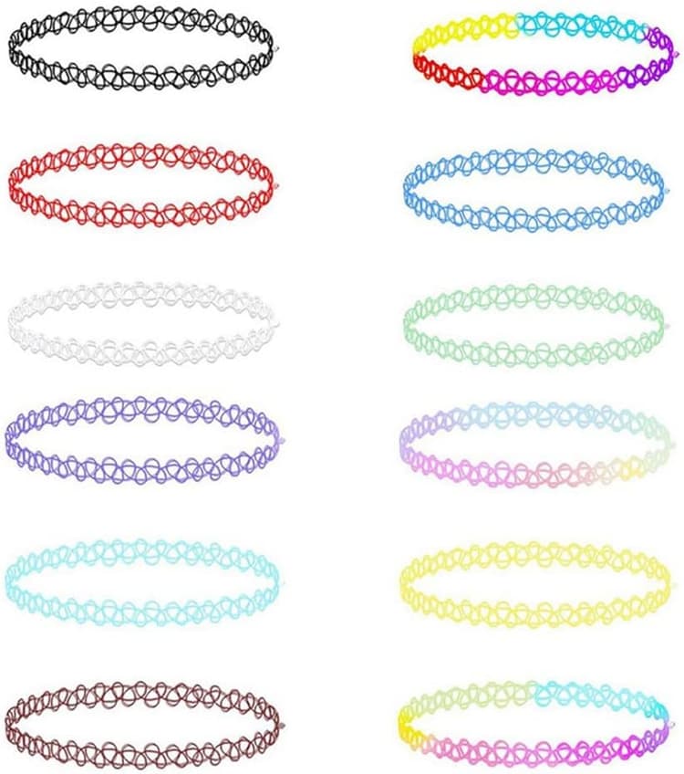 12 pièces collier élastique,collier arc-en-ciel colliers tour de cou bijoux mode bijouterie de mode pour filles filles enfants femmes en caoutchouc/plastique élastique