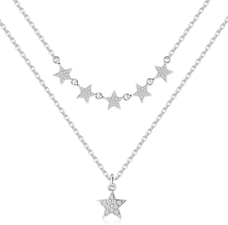 ALEXCRAFT Colliers Femme Argent, Collier Pendentif pour Femmes, Double Collier Femme Colier, Longueur Ajustable Collier Femme, Cadeau pour Anniversaire,Noël,Fête des Mères,Saint Valentin