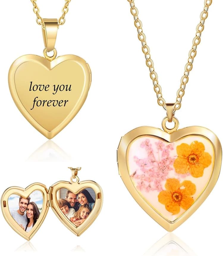 Personnalisé Photo Argent Collier Gravure Avec Pendentif Photo En Forme De Coeur Simulation Pierre De Naissance Souvenir Colliers Cadeau Fête Des Mères Saint Valentin Noël