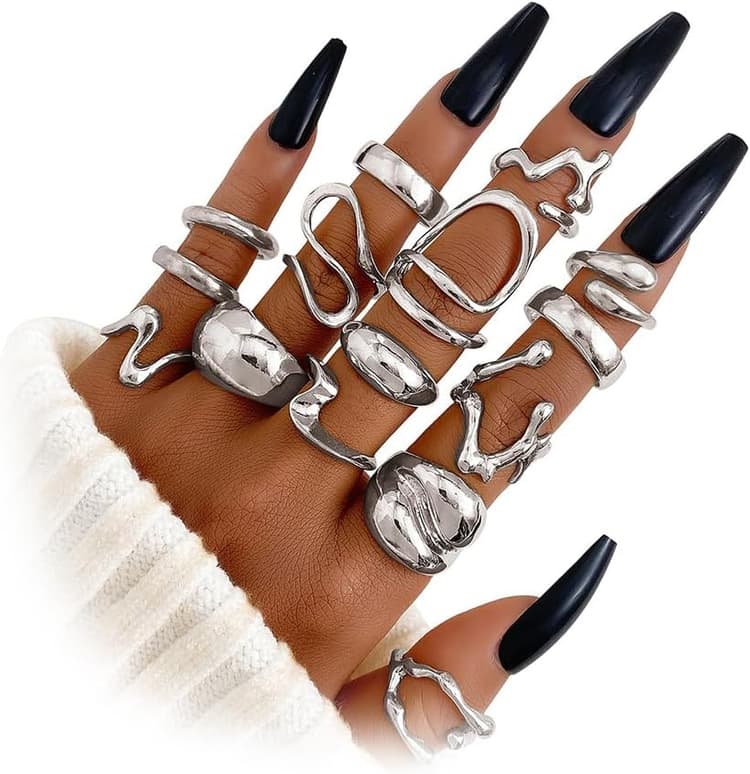 IFKM Gold Chunky Rings Set for Women 14k Gold Plated Thick Dome Stackable Open Rings Trendy Dainty Minimalist Jewelry Gifts