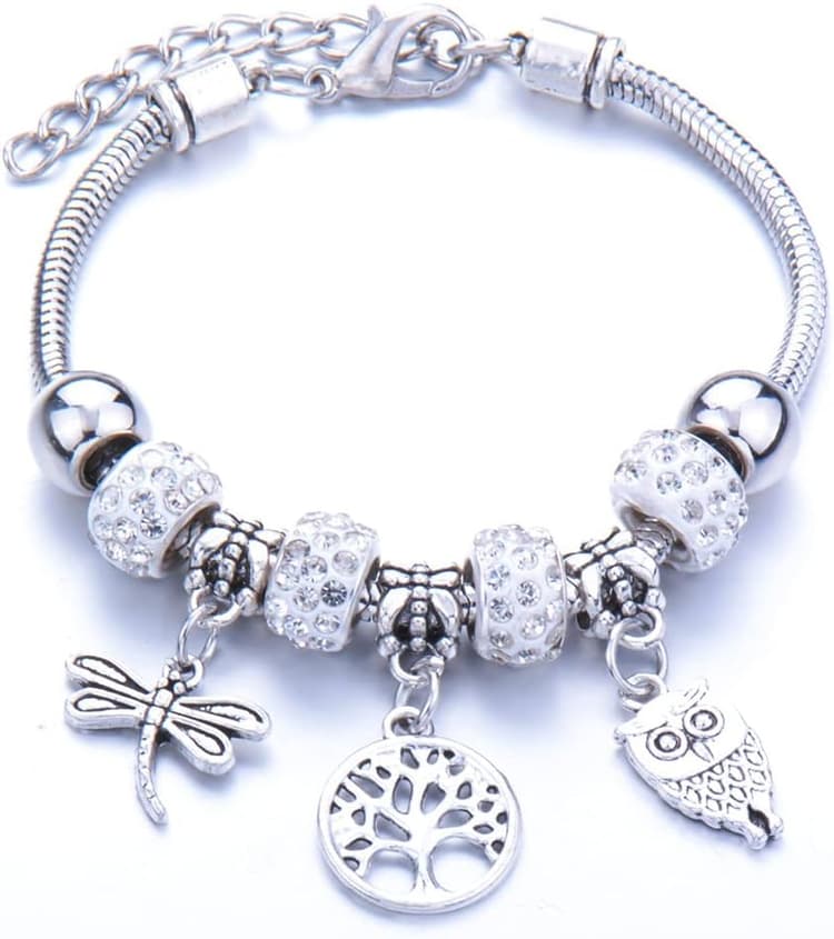 Bracelet femme, bracelet chaîne en acier inoxydable avec pendentifs en perles et cristal
