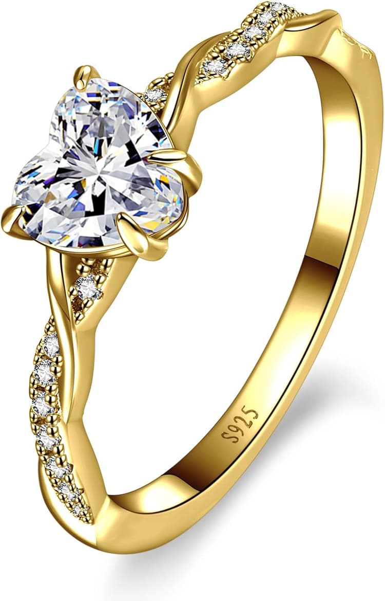 Yaresul 1.25ct Womens Heart Promise Ring, 925 Sterling Silver Heart Cut Created Emerald/Sapphire/Amethyst/Ruby/Cubic Zirconia/Opal Twisted Vine Engagement Ring for Women Size 5-10