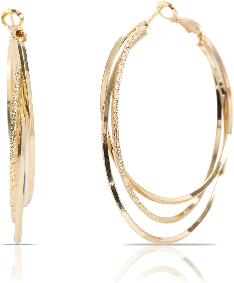 Boucles D'oreilles Pour Femmes, Boucles d'oreilles à Triple Créole, Boucles D'oreilles Légères En Plaqué Argent, Bijoux Tendance Cadeau Pour Femme