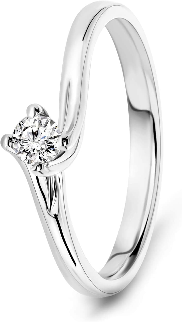 MIORE Bague pour Femmes Bague de Fiançailles Solitaire avec Diamant 0.12Ct en Or blanc 18 Carat / 750 Or, Bijoux