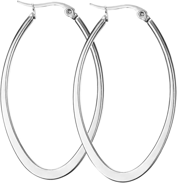 Créole Boucles d'oreilles Ovales pour Femme en Acier Inoxydable