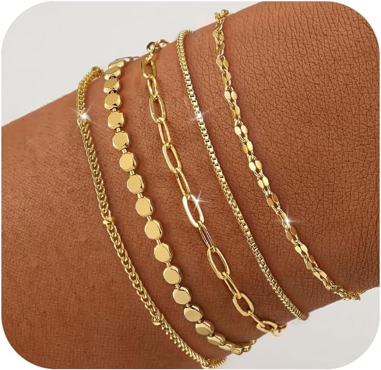 ZOERAY Bracelet Femme Argent Or Ensemble Réglable Bracelet Plaqué Or 18 Carats Multicouche Lot Bracelets Charm Empilable Bracelet Doré Chaine en Serpent Figaro Fantaisie Bijoux Cadeau pour Femme Fille