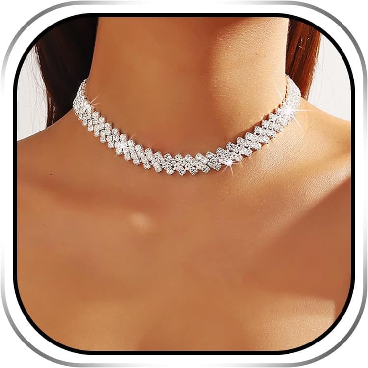 Collier ras du cou en strass Colliers en cristal argenté Collier de mariée Bijoux pour femmes