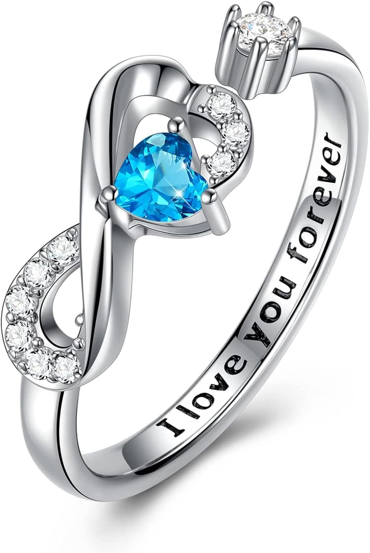 CRYSLOVE Bague Femme Infini en Argent Sterling 925 avec Zircone Ouverte Reglable Anneau Fiançailles Pierre de Naissance Bague Cadeau Original pour Saint Valentin Fête des Mères