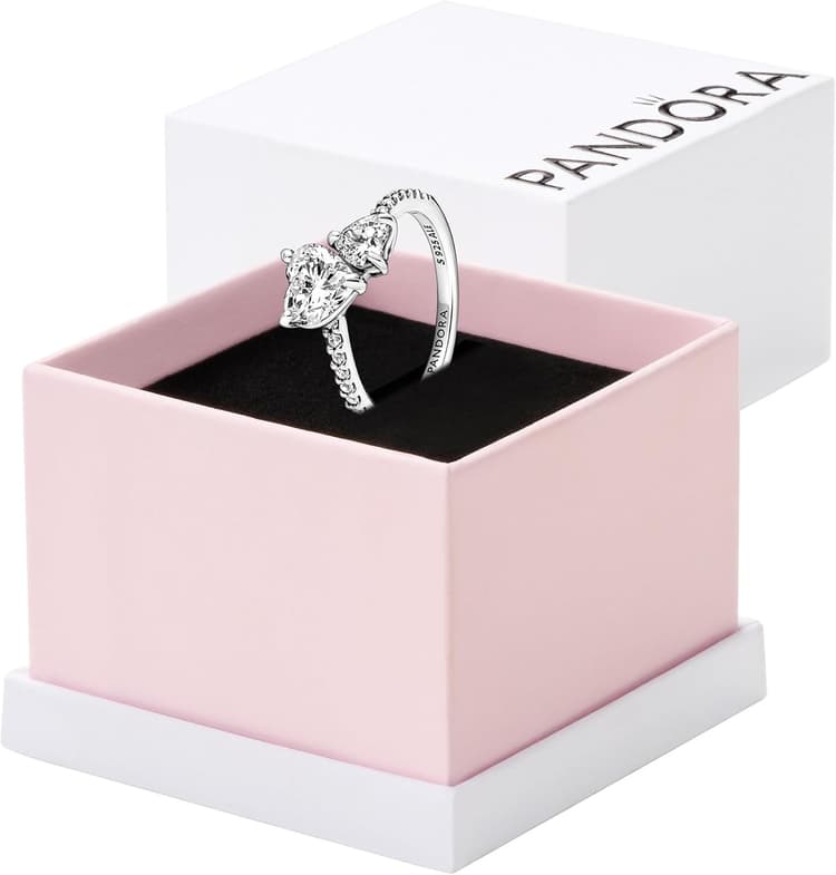 Pandora Double Heart Sparkling Ring - Sterling Silver Ring for Women - Gift for Her Sterling Silver with Clear Cubic Zirconia - With Gift Box