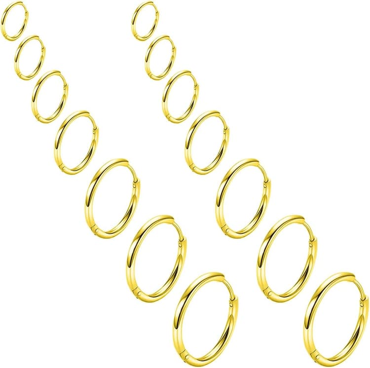 7 Paires Boucles d'Oreilles Créoles, Acier Inoxydable Boucles d’Oreilles Anneau Homme, Femme Boucles d Oreilles Or, Boucle d’Oreille Homme Anneaux, Boucle d'oreille Femme, Boucle d Oreille Or