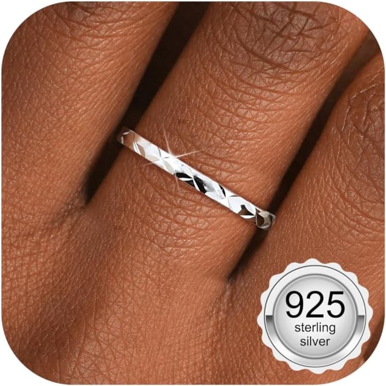 Milacolato Bague Argent 925 Pour Femme Filles, Bagues Fines En Argent Sterling Plaqué Or Blanc 18 Carats, Surface De Coupe De Diamant Géométrique De 1,5mm, Bague De Promesse Fiançailles, Taille 52-64