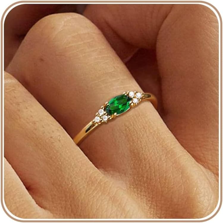 Bague Femme Or Pierre de Naissance Bagues Plaqués Or 18 Carats Pouce Bague con Citrine Grenat Améthyste Péridot Émeraude Alliance Bague Fiançailles Promesse Mariage Cadeau Anniversaire Bijoux