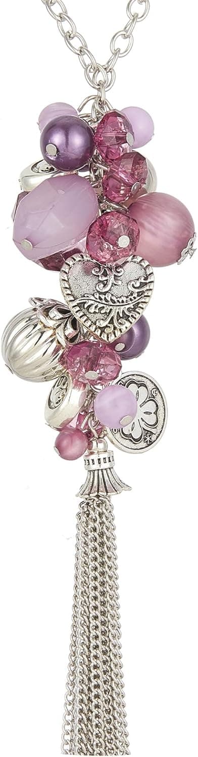 FULU AUTUMN Collier Argent Long pour Femme Sautoir avec Pendentif Perles et Franges Bijoux Fantaisie Cadeau pour Maman