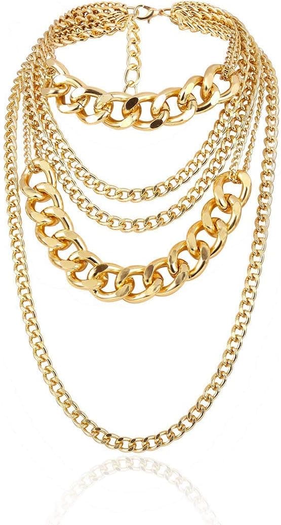 Collier Cubain Femme Chaîne Hip-Hop Collier Superposé Colliers Multirang Or Colliers Épais Ras de Cou pour Accessoires Annee 80 90, Carnaval, Cadeaux Dames