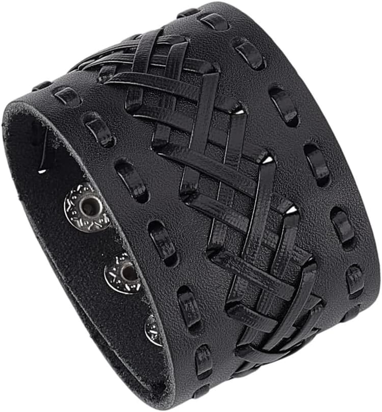 AHANDMAKER Bracelets en cuir punk vintage avec large manchette - Bracelets tressés punk - Bracelets en cuir rock - Cadeaux idéaux pour les hommes et les femmes