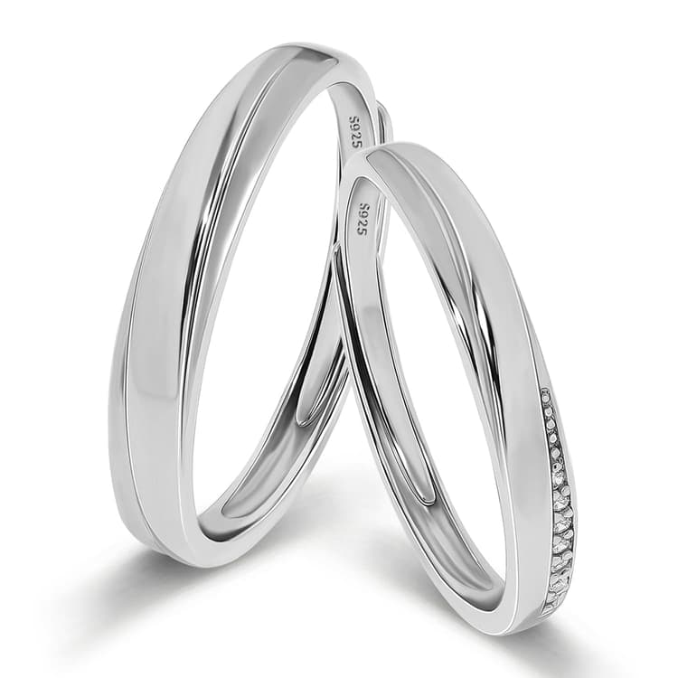 Meissa Bague Couple Argent 925 pour Hommes et Femmes Alliance Mariage pour couple Éternité Promesse Fiançailles Bague ajustable mariage Bijoux (Ensemble de deux bagues)