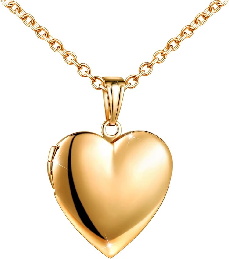 Personnalisé Photo Collier Femme, Pendentif Coeur en Acier Inoxydable avec motif Love/Double Coeur, Médaillon Collier Bijoux pour Maman Femme Fille