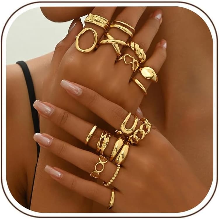 16 Pcs Bague Femme Or Réglable Vague Bague,Dôme épais Tressé et Torsadé à La Mode, Knuckle & Pouce Fantaisie bijoux tendance, délicats et minimalistes