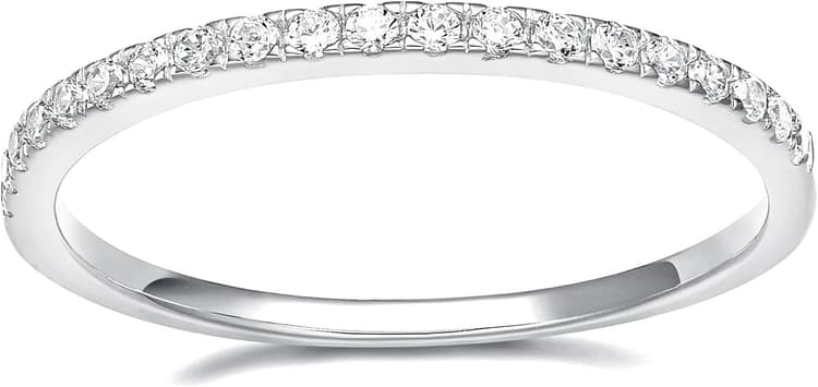 EAMTI 2mm Wedding Band Cubic Zirconia Half Eternity Stackable Brass Engagement Ring Size 3-13