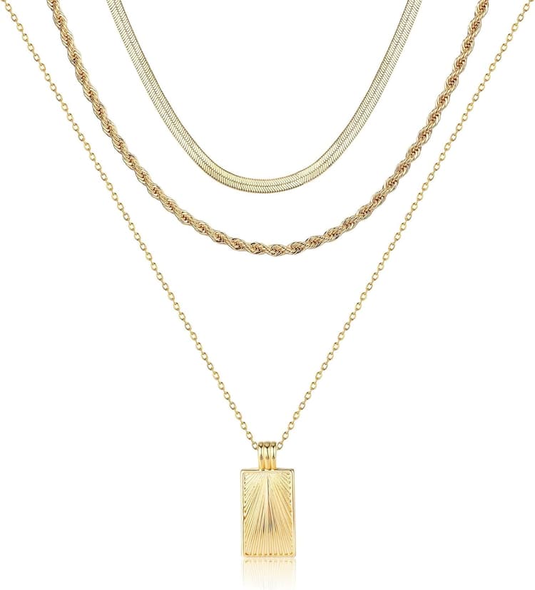 BodyBonita 2/3 Pièces Superposés Collier Femme, Délicate Collier Sautoir en Plaqué Or 16 Carats, Ensemble de Chaine Argent Femmes Superposés avec Pendentif Femme Bohème Ajustables Colliers Bijoux