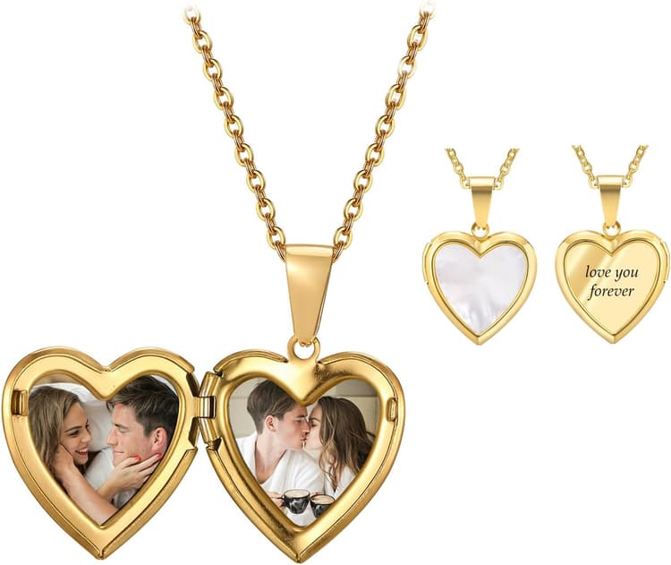 Collier Personnalisé avec Boîte Photo pour Femme Collier Pendentif de Cœur avec Photo à l'intérieur pour Couple Maman Cadeau Personnalisé pour Noël, Saint-Valentin