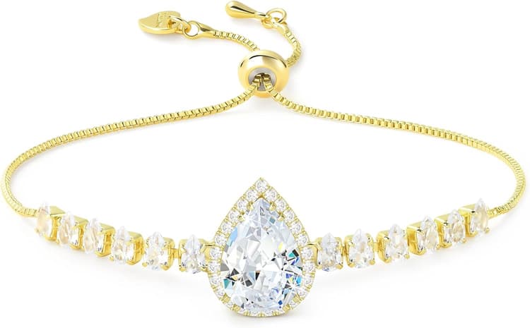 Linawe Bracelets à breloques en cristal et strass pour femmes, bracelet à chaîne ajustable en or/argent/or rose, pierre de naissance en forme de larme, zircone cubique, bijoux de costume de mariage