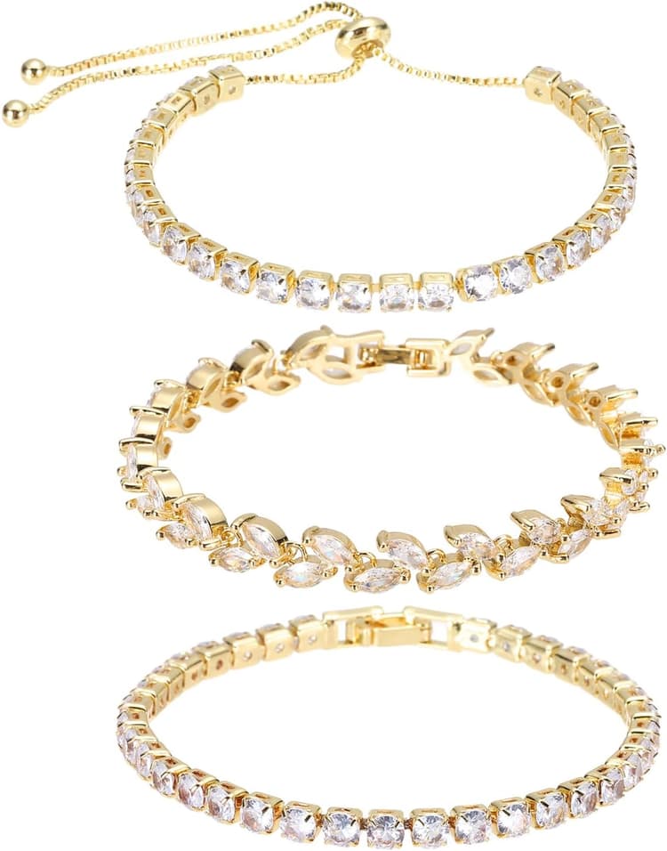 MECCANIXITY Diamond Tennis Bracelet for Women, Adjustable Stackable Cubic Zirconia Tennis Bracelet with Jewelry Box Gift for Valentine's Day Wedding Graduation