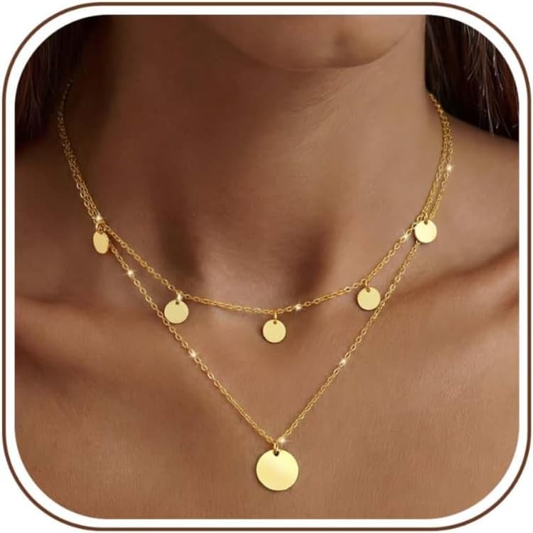LOLIAS 2Pcs Collier Femme Or Argent 14 Carats Choker Pendentif Femme Chaine Plaqué Or Argent Femme Superposé Collier Ras de Cou Femme Bijoux Cadeau Femme