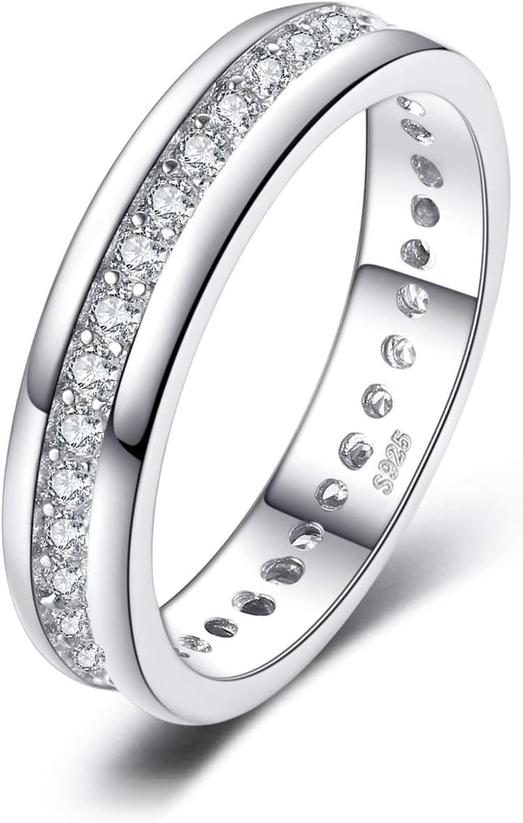 JewelryPalace Bague de Fiançailles Femme Alliance, Canaux Zircone Cubique en Bagues Argent 925 Plaqué Or Jaune Or Rose Mariage Promise Band Éternité Canal Ensembles Cadeau Anniversaire, Bijoux femme