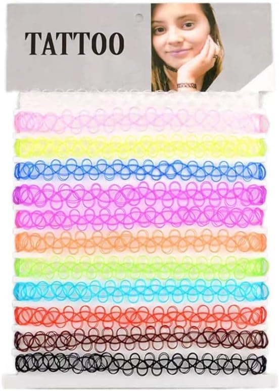 12 Pièces Collier Ras de Cou Femme Plastique Collier Choker de Tatouage Ras du Cou Stretch Élastique Collier Tour de Cou Défini, pour Les Dames et Les Filles