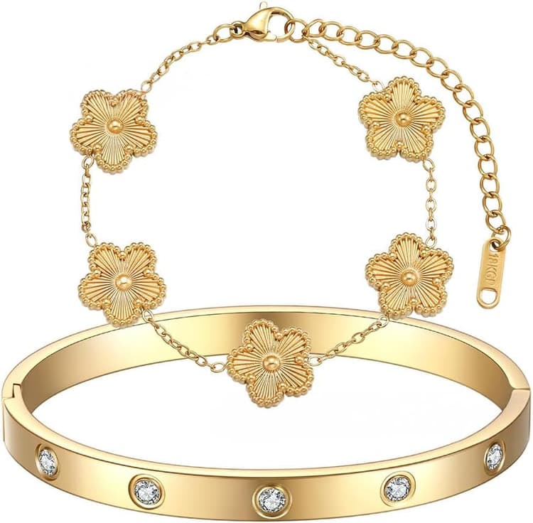 Bracelet femme acier inoxydable élégant avec fleurs délicates et cristaux scintillants Bijoux femme tendance pour toutes occasions