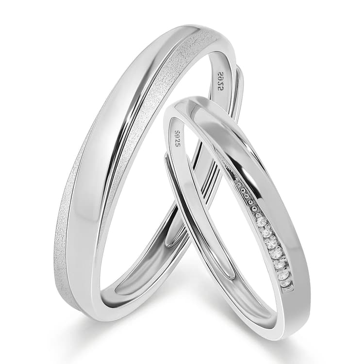 Meissa Bague Couple Argent 925 pour Hommes et Femmes Alliance Mariage pour couple Éternité Promesse Fiançailles Bague ajustable mariage Bijoux (Ensemble de deux bagues)