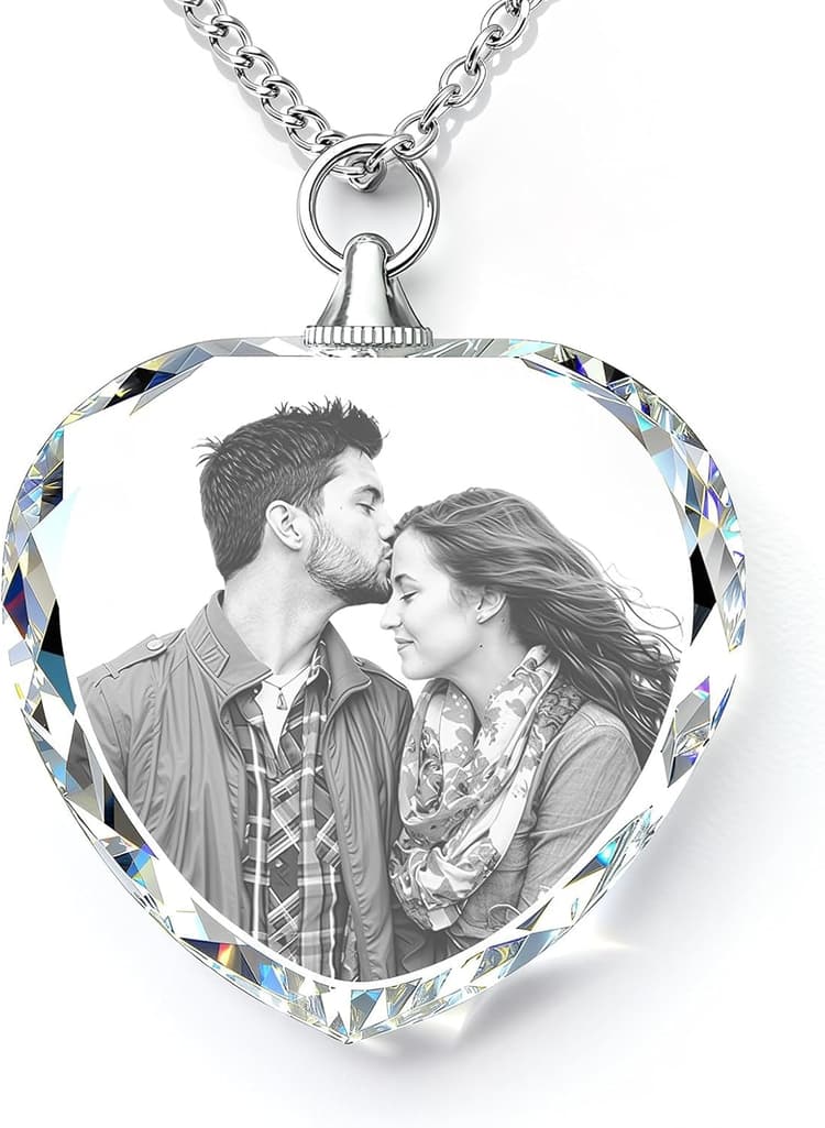 Bemaystar Collier Personnalisé en Cristal Cœur, Collier Photo – Cadeau Personnalisé Femme pour Épouse, Mère, Fille, Cadeau Commémoratif