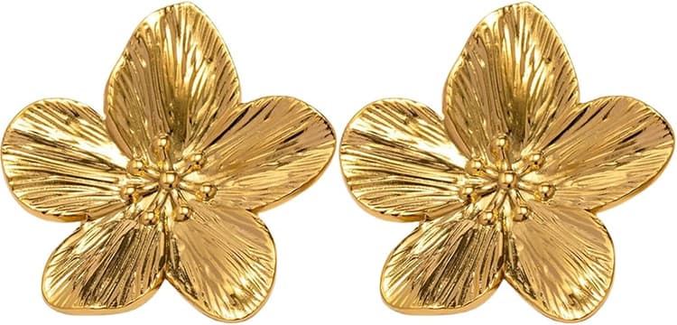 Boucles D'Oreilles Femme Fleurs Dorées, Goutte Or avec Grandes Fleurs pour Bijoux Fantaisie
