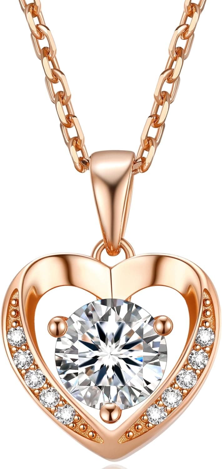 MomentWish Collier Femme Argent 925, 1-2 Carats Moissanite Diamant Collier avec Pendentif Cœur Cadeau pour la Saint-Valentin(Argent/Or Rose/Or)