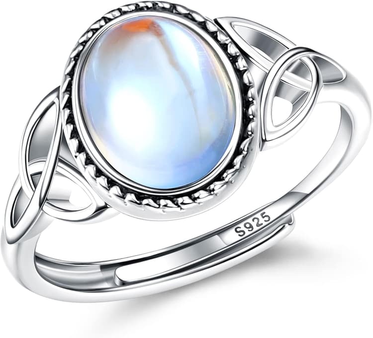 Milacolato Bague Pierre De Lune Pour Femme Fille Bague Argent 925 Ajustable, Bague Triangle Celtique Zirconium, Ovale Rond Coeur Pierre Précieuse Bague Bijoux Pour Elle Avec Boîte Cadeau bague