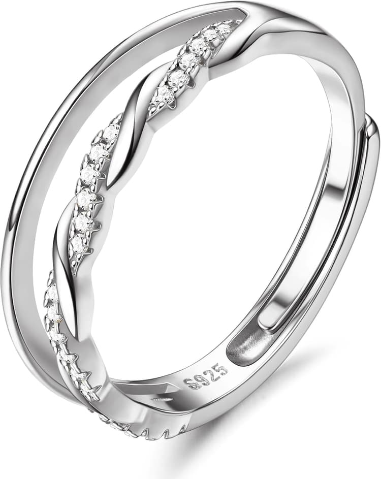 MILACOLATO 925 Bague en Argent Sterling Délicate Torsadée Zircone Cubique éternité Promesse Alliance Bague Bague de pouce Réglable Bague en Or Rose Or Argent Bague pour Femmes Dames Filles