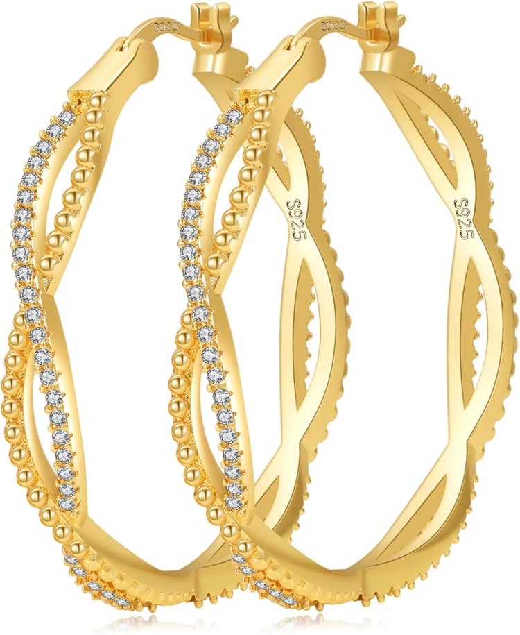 Légères Creoles Argent 925 Femme, Hypoallergéniques Boucle d'oreille Creole Femme avec Zircone Cubique, Anneau Oreille Femmes pour Anniversaire, Noël, Fête des Mères Cadeaux 25MM/30MM/40MM