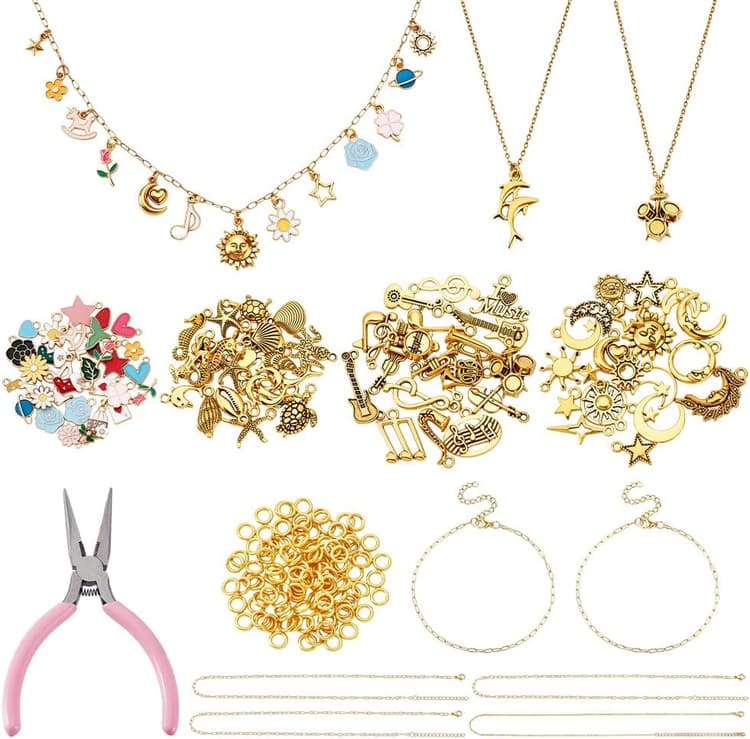 PH PandaHall Kit de Fabrication de Bracelets à Breloques chaîne en Acier Inoxydable 304 avec Pendentifs et Anneaux Ouverts Kit de Fabrication de Bijoux DIY pour Colliers et Bracelets