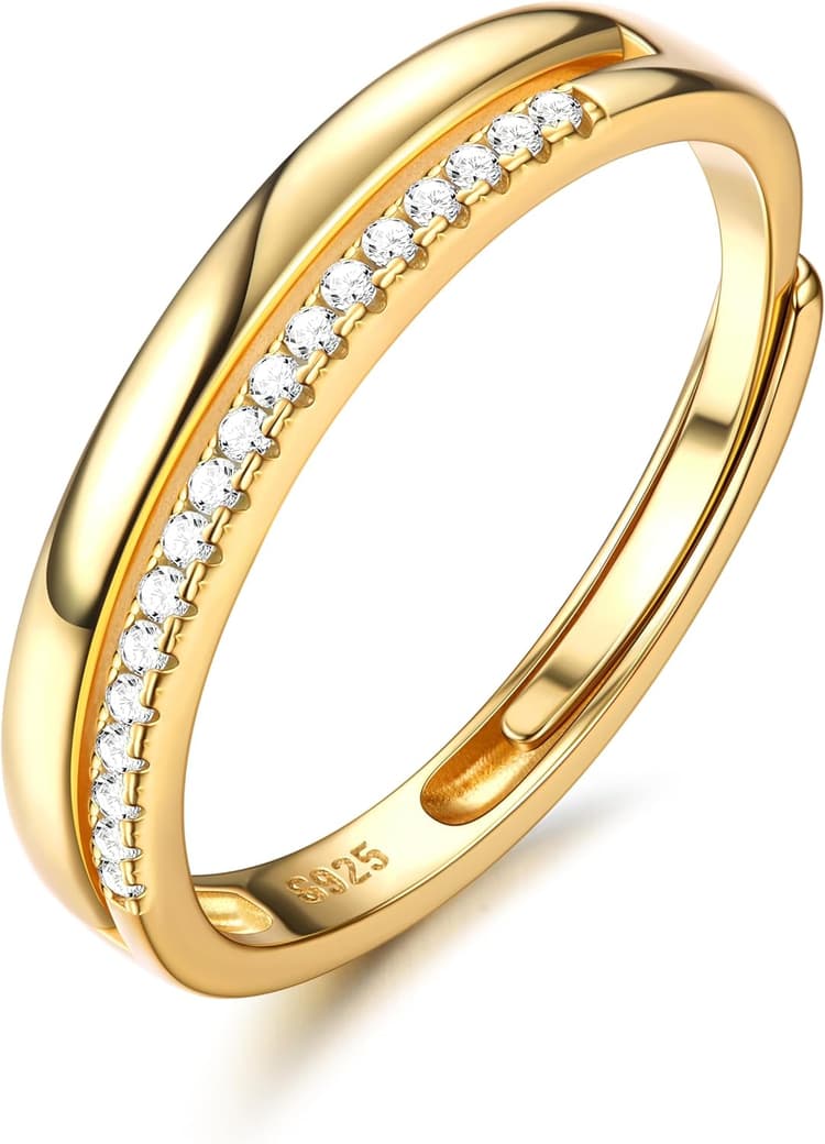 Adramata Bague Argent 925 Femme Filles Bague Reglable Empilables Alliance Femme Bague de Fiancailles Bague Promesse Mariage Bague Pouce Argent Bague Femme Or Bijoux Anniversaire Cadeau Femme