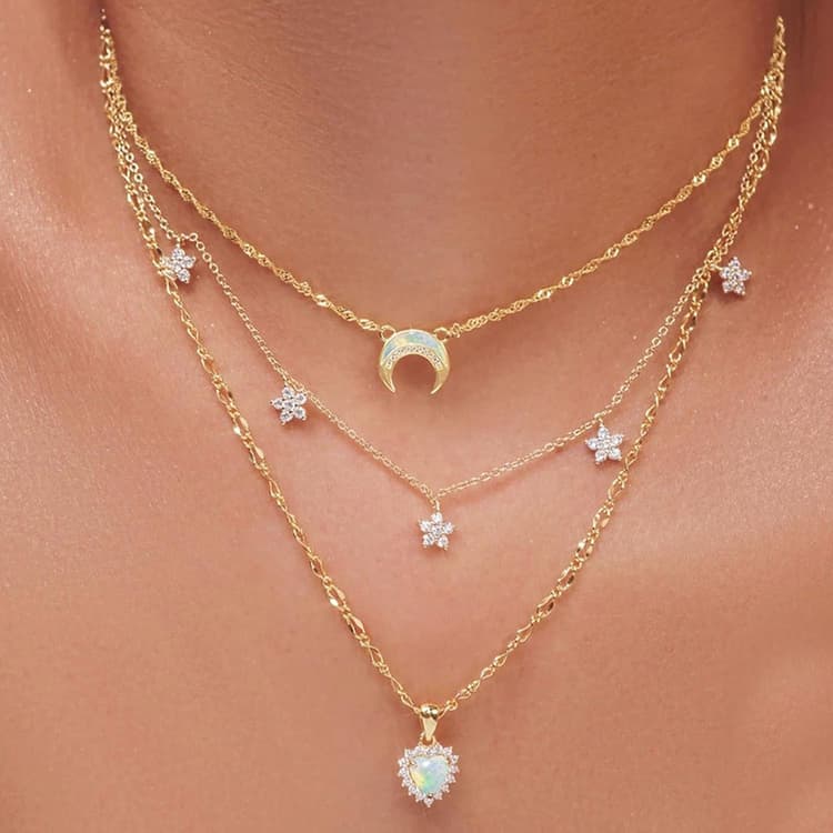 Colliers ras du cou superposés pour femme, plaqué or 14 carats, empilables, collier tendance avec pendentif étoile/lune