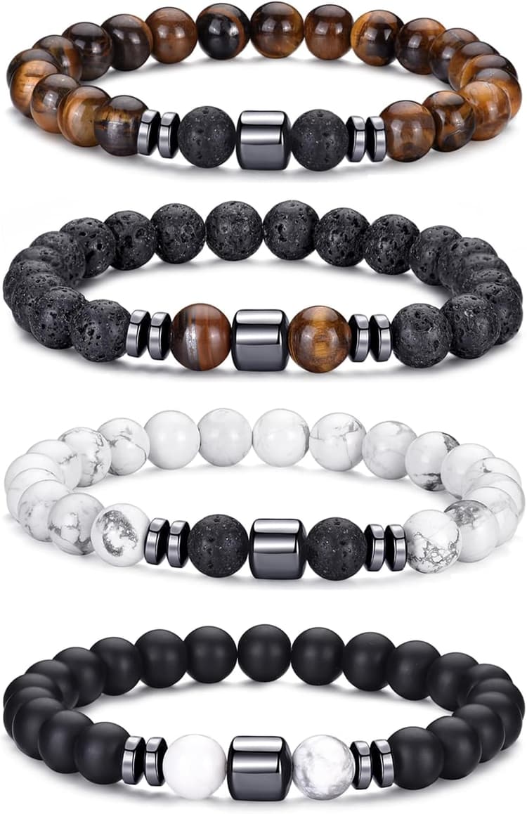 RANKEEF ensemble de Bracelets de perles pour hommes 8MM oeil de tigre pierre de lave extensible pierre naturelle Bracelet de perles pour hommes Bracelet pour hommes