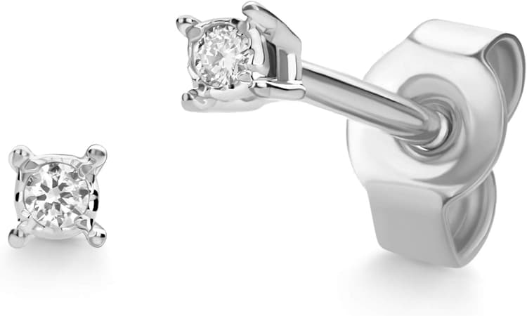 Orovi Bijou pour femme - Boucles d'oreilles rondes avec 2 diamants naturels dans un sertissage à griffes - Boucles d'oreilles classiques intemporelles en or bicolore / or blanc 9 carats (375/1000)