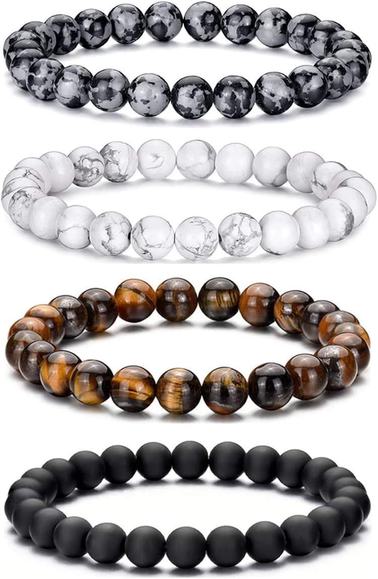 RANKEEF Bracelet d'Oeil de Tigre pour Homme 8MM Pierre Naturelle Bracelet de Cristal noir ajustable pour Homme Cadeaux pour Femme