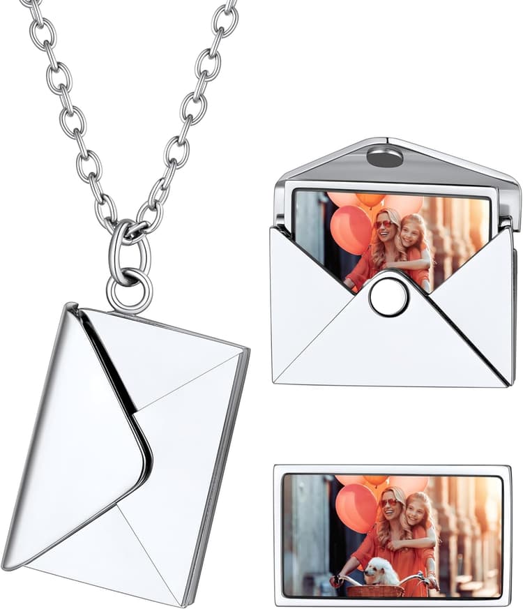 Supcare Collier Enveloppe avec Photo pour Femmes Filles à Ouvrir - Chaîne Pendentif Personnalisé en Acier Inoxydable/Cuivre Memorial - Bijoux Fantaisie pour Anniversaire
