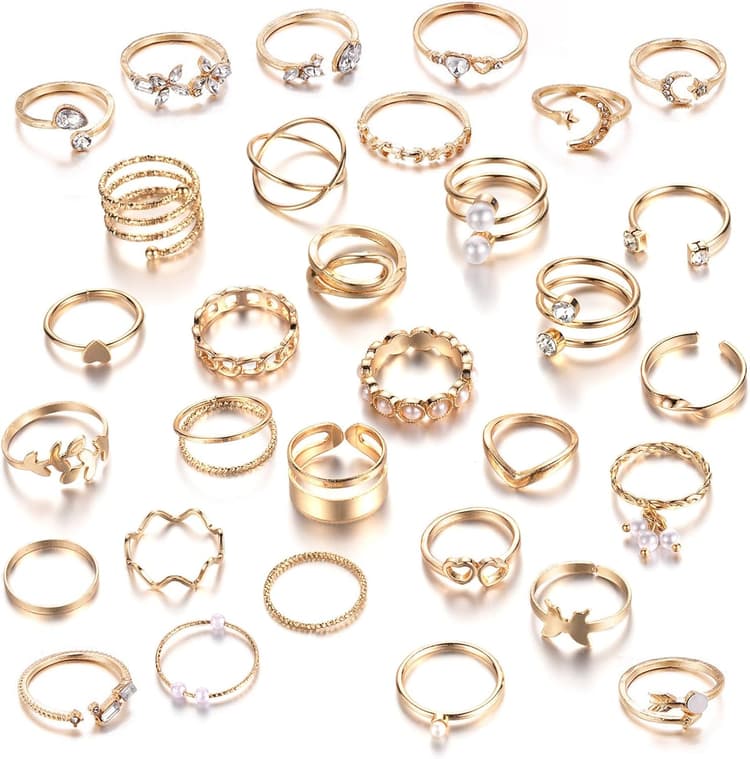 31 Pcs Bagues Rétro Vintage Réglables Bagues Empilables Ensemble Minimaliste Bagues Pouce Femme, Or