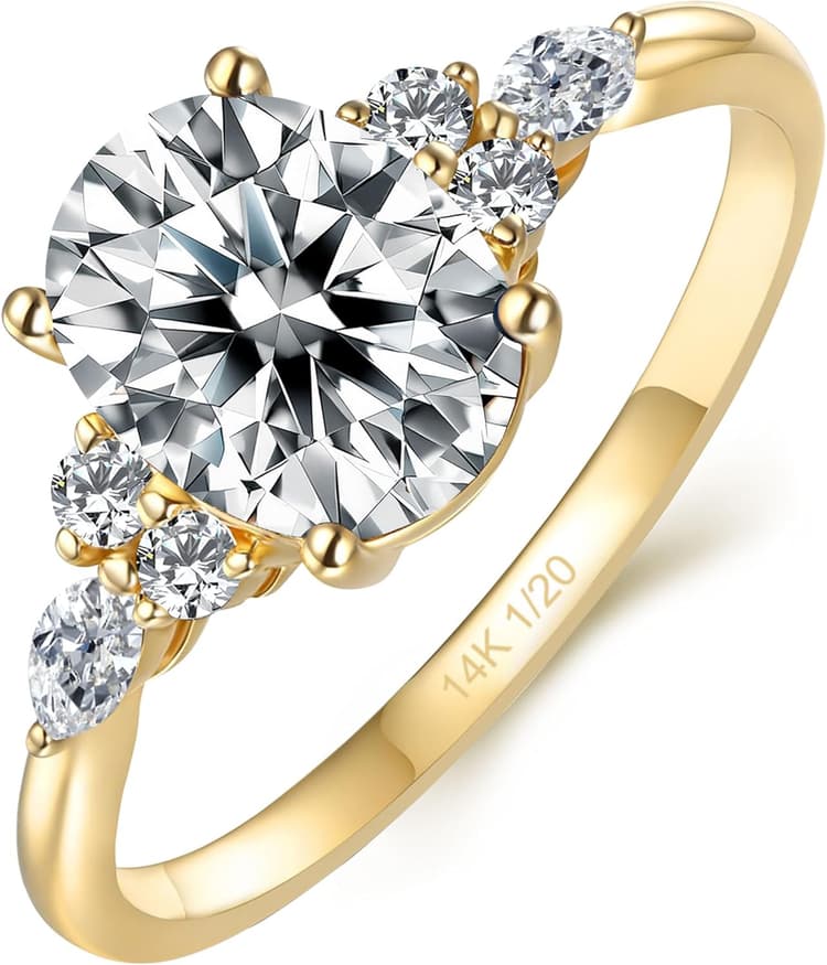 Moissanite Engagement Ring for Women Oval Cushion Round Shape Statement Ring 14k Gold Vermeil 925 Sterling Silver Promise Wedding Rings April Birthstone for Christmas Anniversary Size 5 to 12