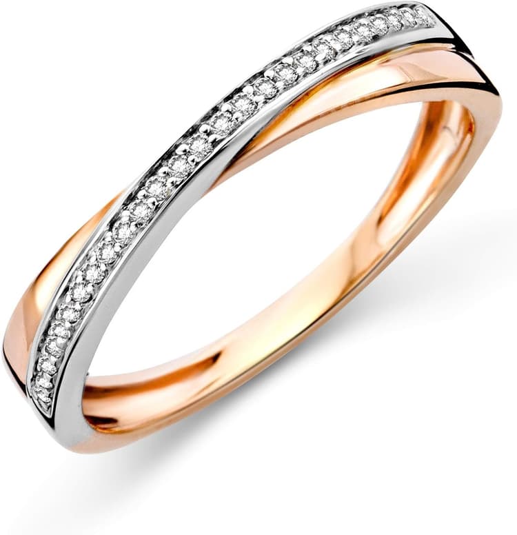 MIORE Bague Femmes Bague éternité Croisée avec Diamants Bicolor en Or Blanc et Or Rose 9 Karat /375 Or Diamants Brillants 0.08 Carat, Bijoux